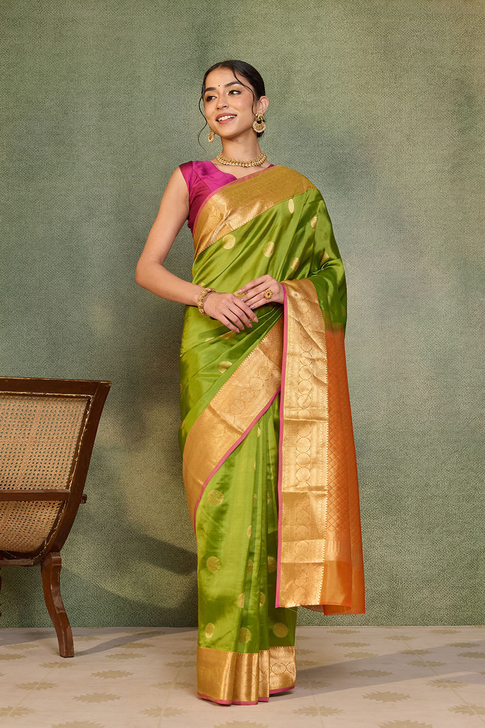 Green Woven Apsara Silk Viscose Saree image number null