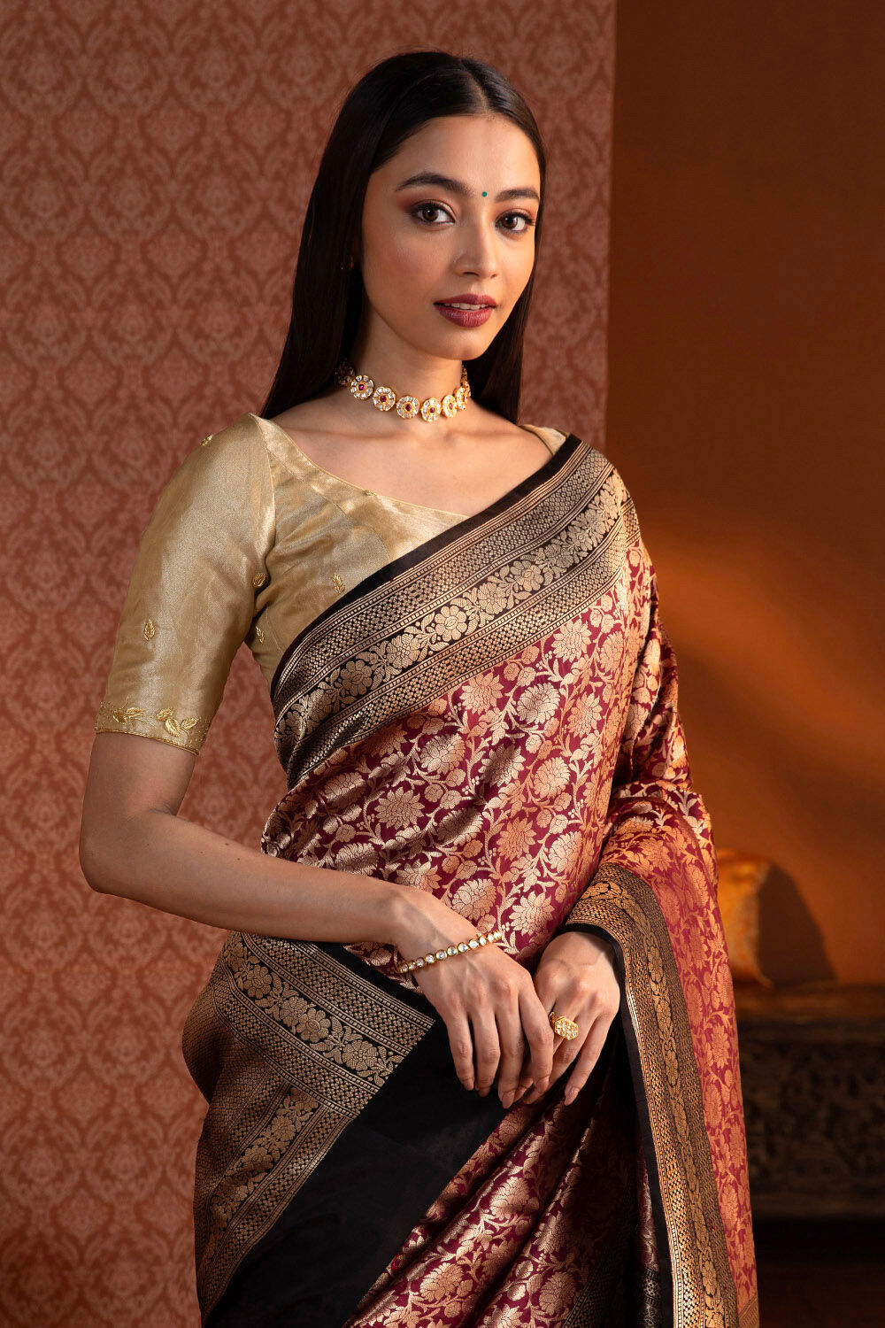Red Silk Brocade Banarasi Saree image number null