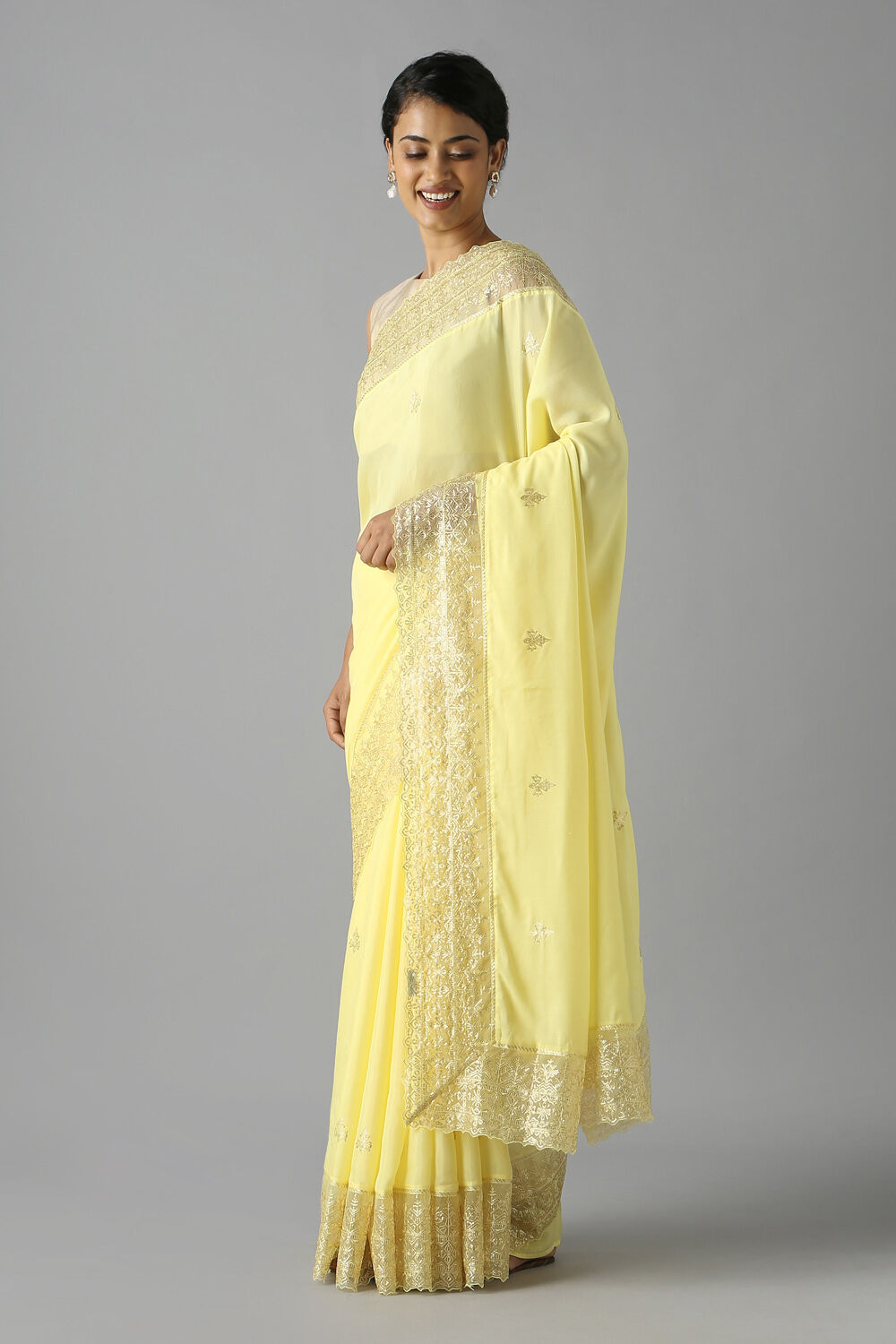 Yellow Viscose Embroidered Saree image number null