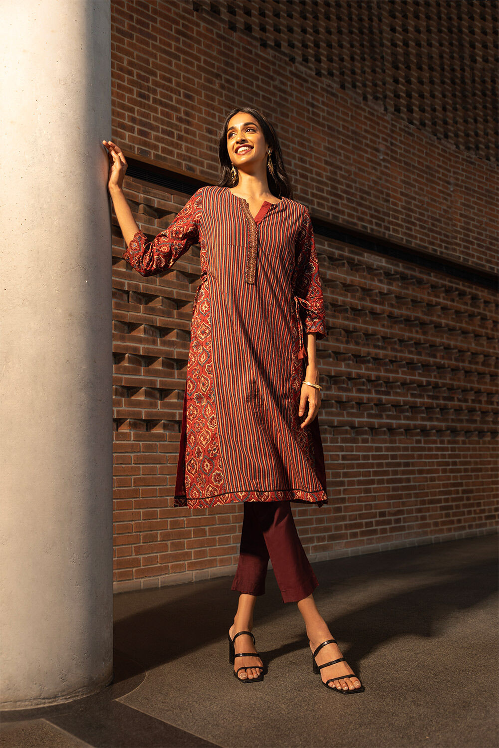 Red Cotton Printed Kurta image number null