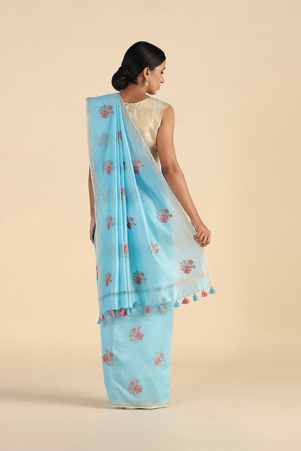 Light Blue Embroidered Pure Silk Cotton Saree image number null