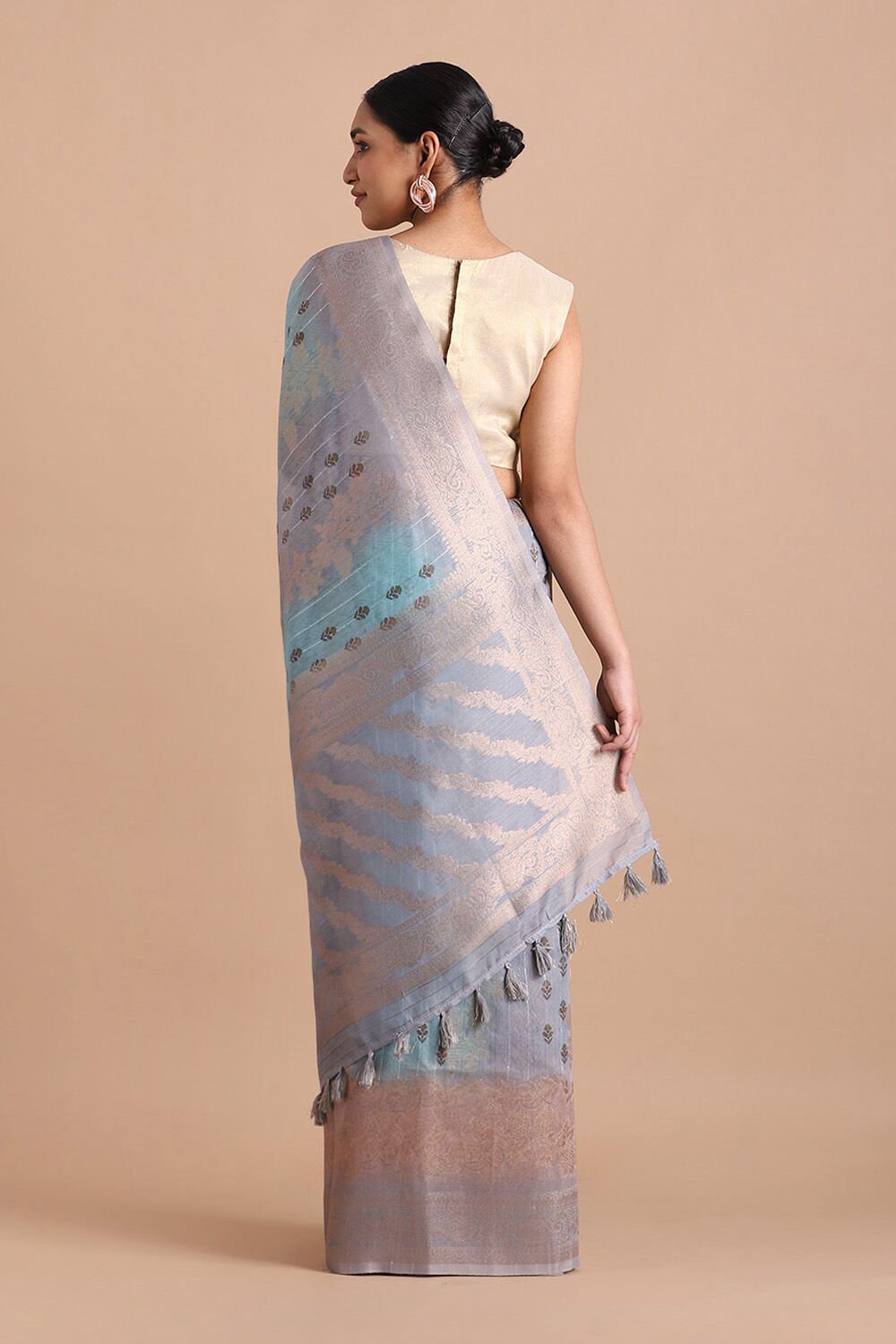 Grey Pure Embroidered Saree image number null