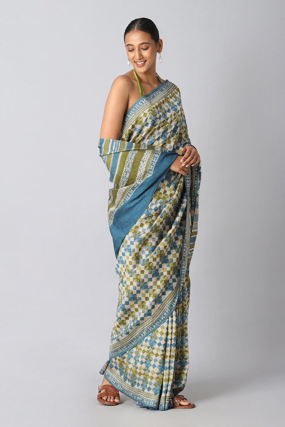 Blue-Green Pure Luxe Vegan Saree image number null