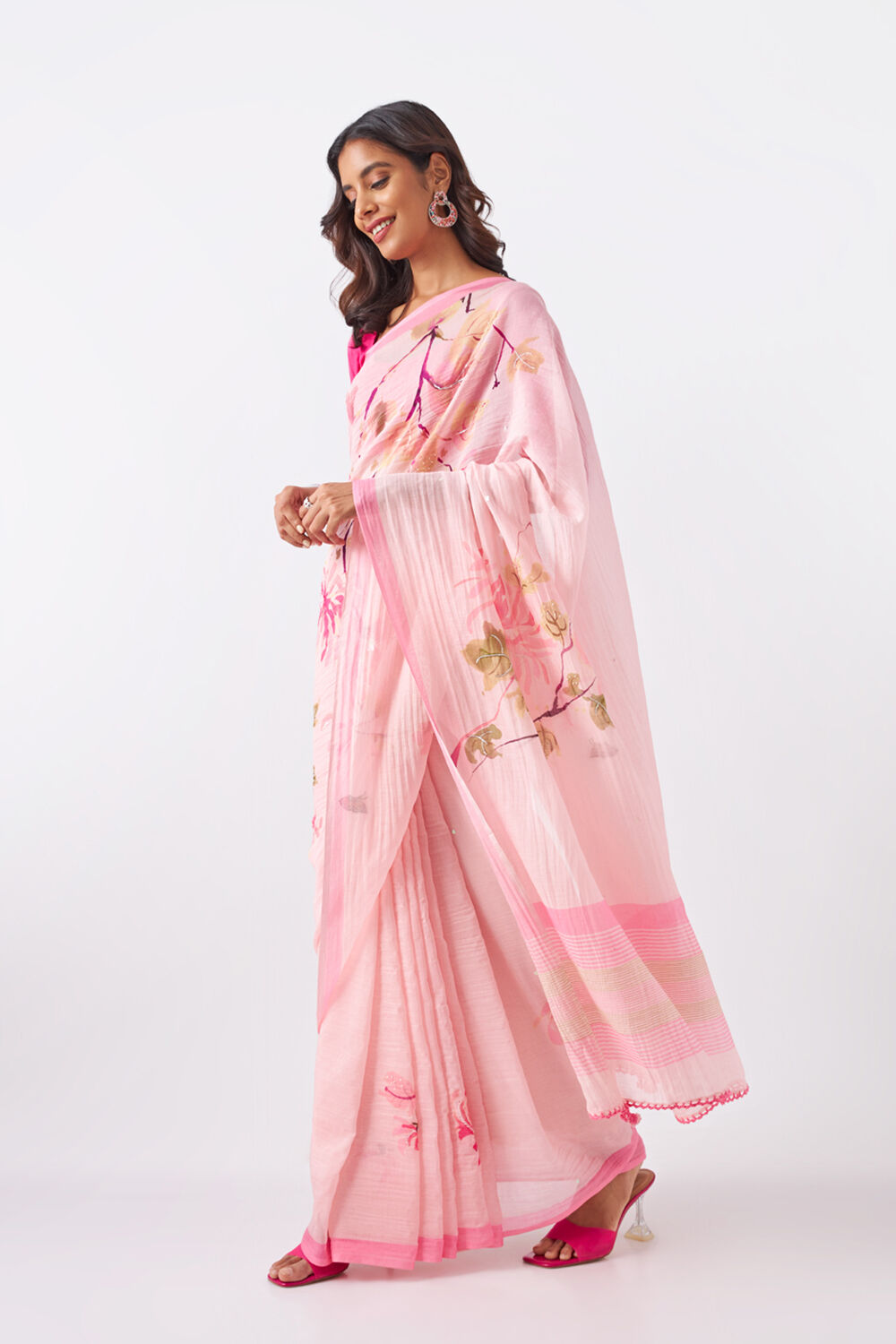 Pink Pure Silk Cotton Digital Printed Saree image number null