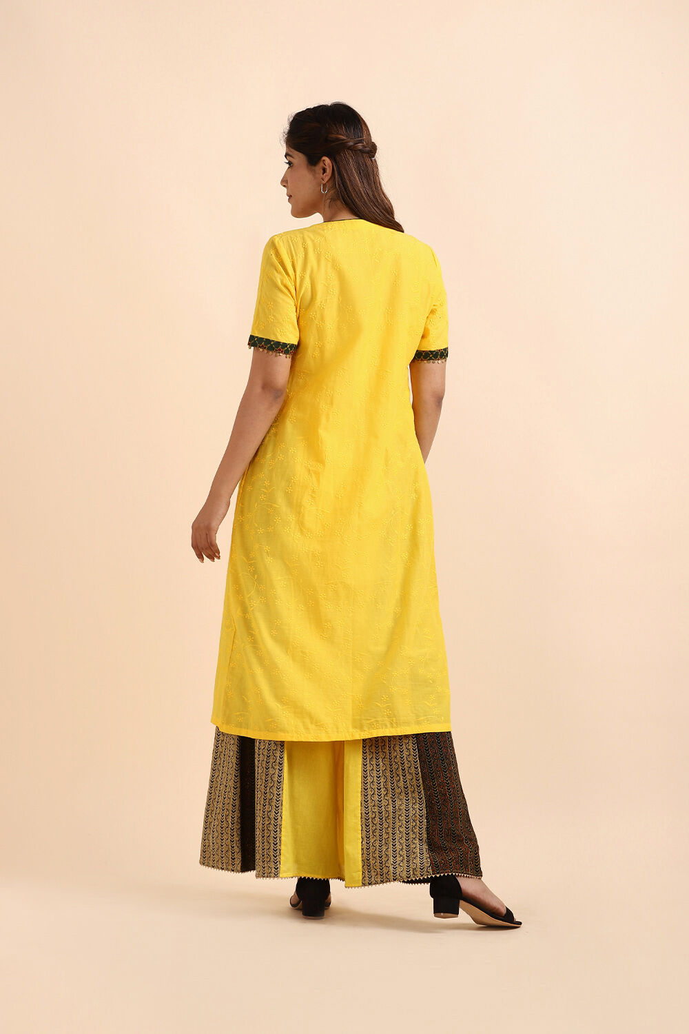 Dark Yellow Embroidered Cotton Kurta Set image number null