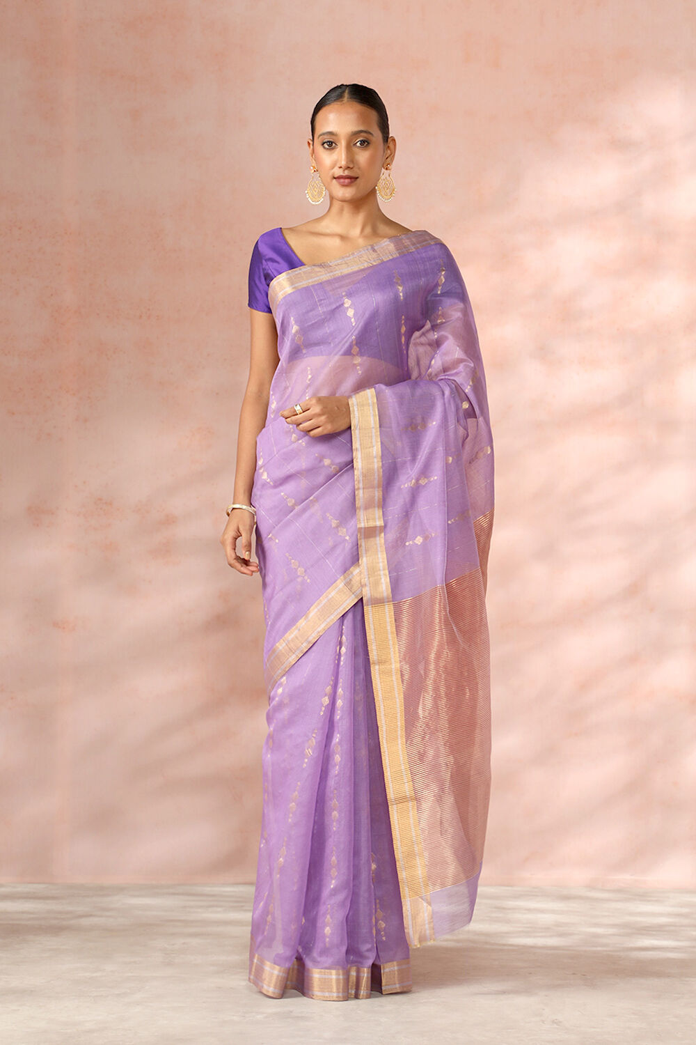 Purple Chanderi Pure Silk Cotton Woven Saree image number null