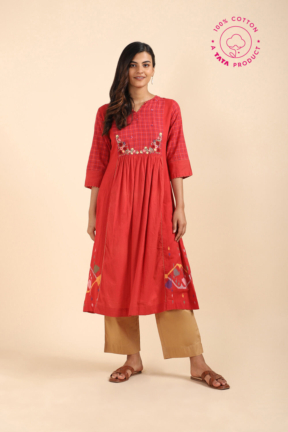 Red Cotton Jamdani Kurta image number null