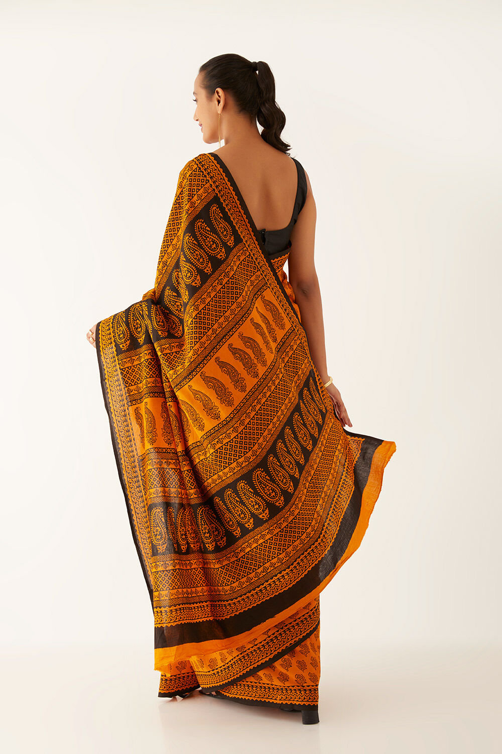 Yellow Pure Paisley Cotton Bagh Sarees By Taneira