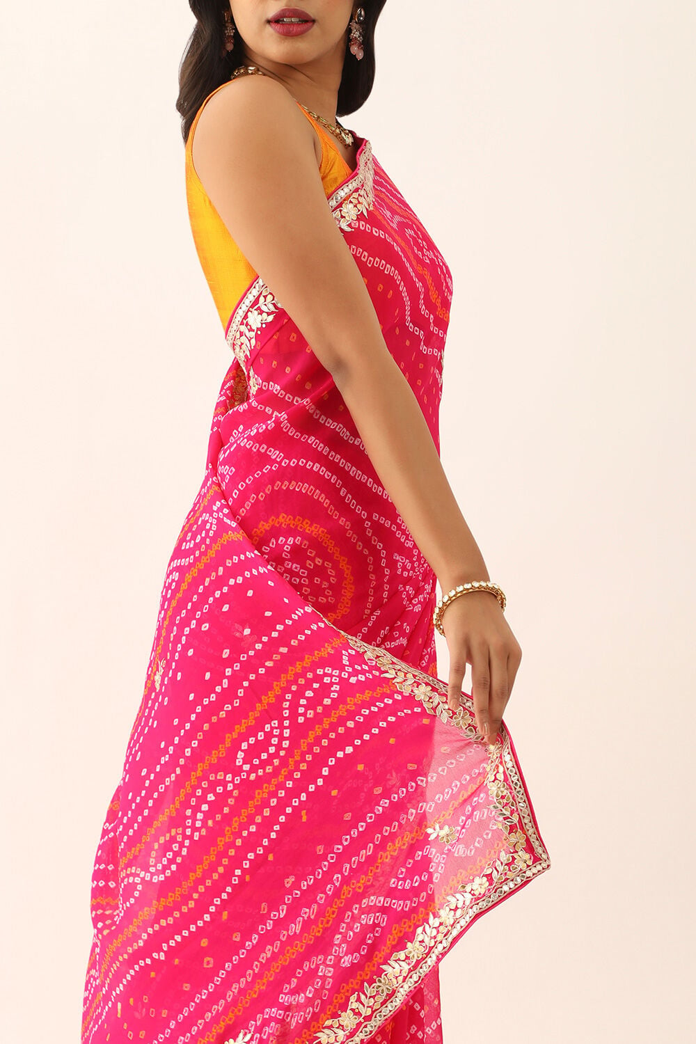 Pink Pure Silk Chiffon Gota Patti Saree Sarees By Taneira