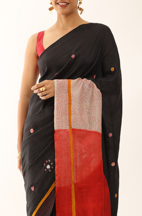 Grey Murshidabad Pure Silk Hand Painted Saree