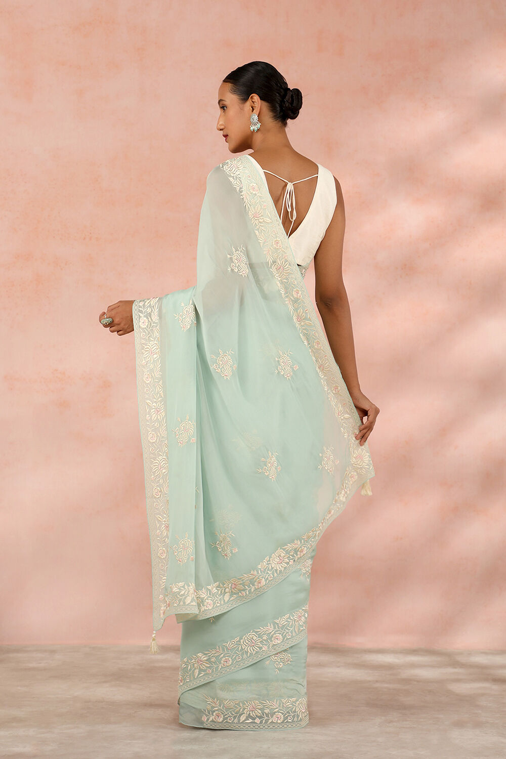 Light Blue Contemporary Viscose Organza Embroidery Saree image number null
