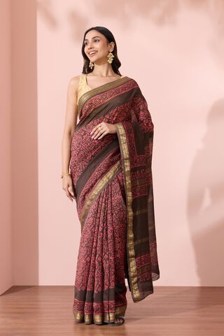 Light Orange Ujjain Pure Silk Cotton Batik Saree thumbnail image number null