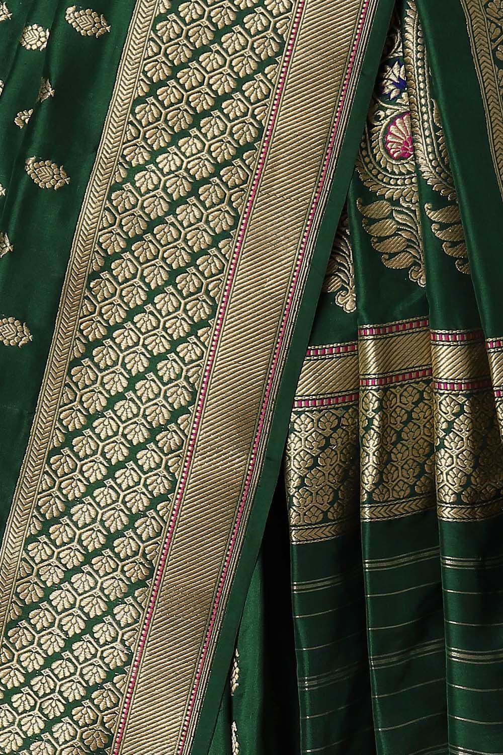 Dark Green Pure Silk Banarasi Saree image number null