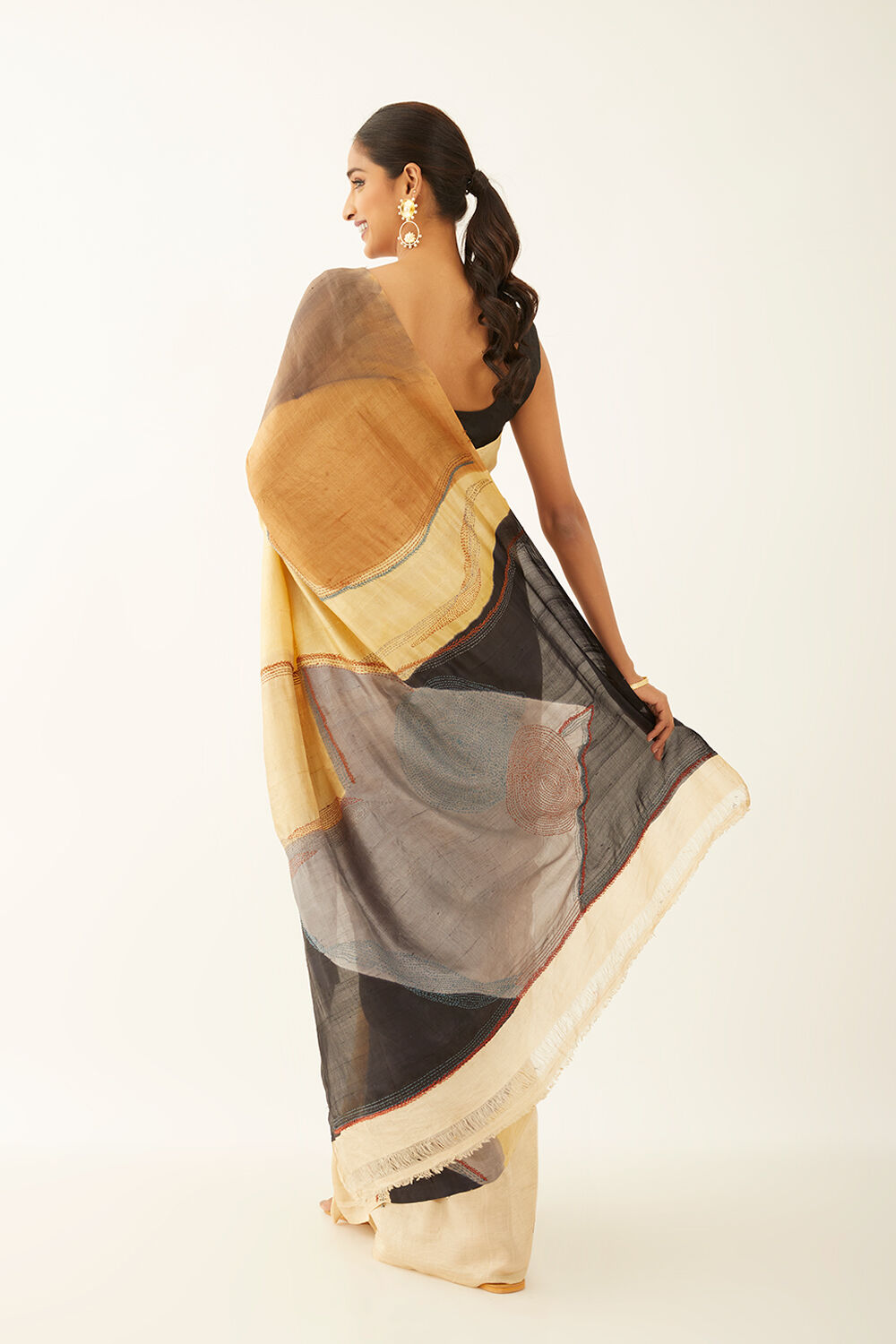Multicolored Pure Silk Hand Painted Saree image number null