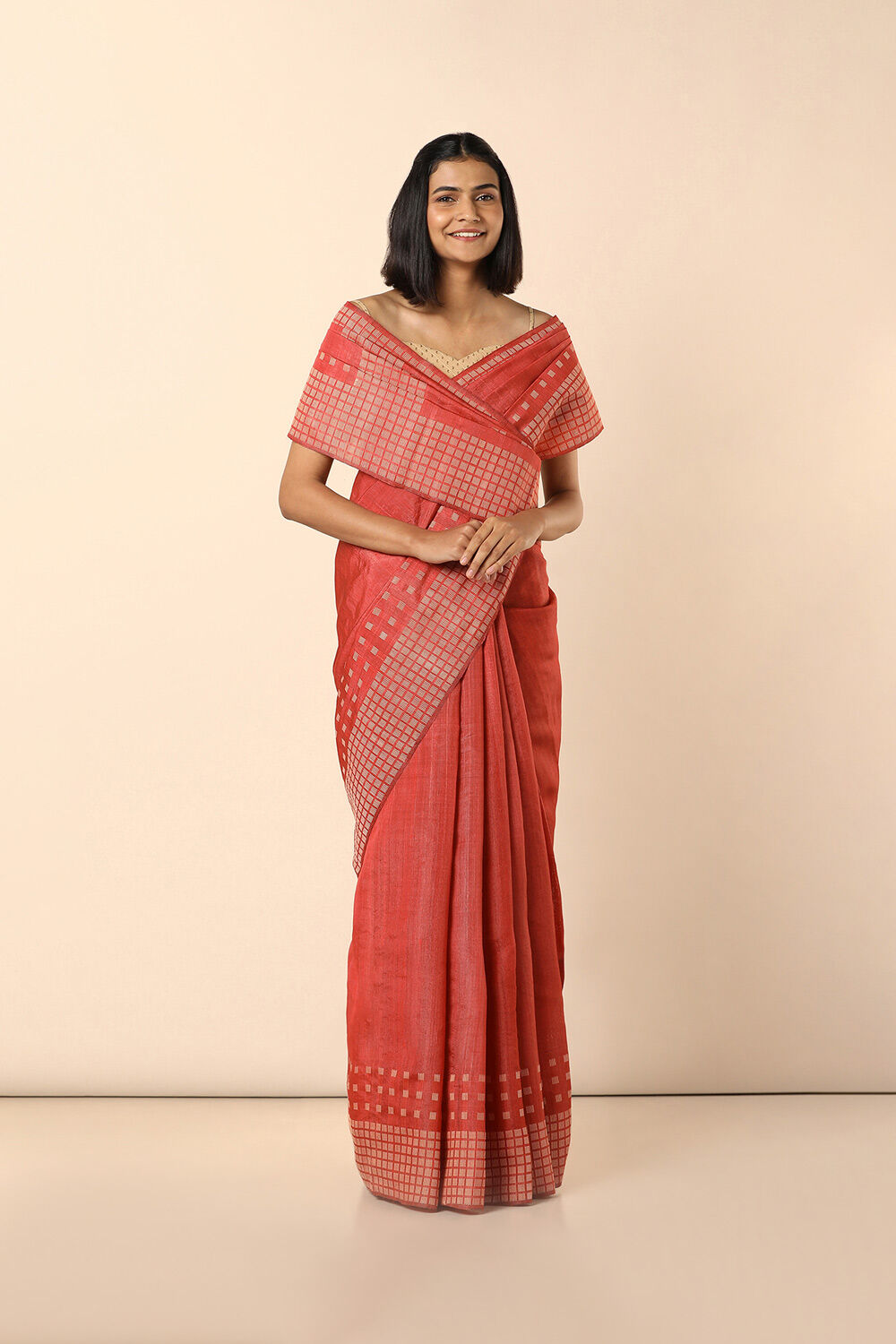 Light Pink Pure Silk Tussar Woven Saree image number null