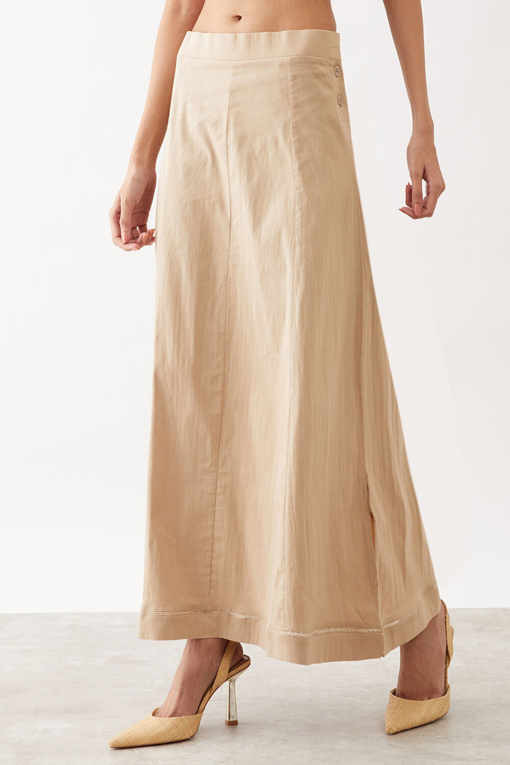 Beige Woven Cotton Lycra Skirt image number null
