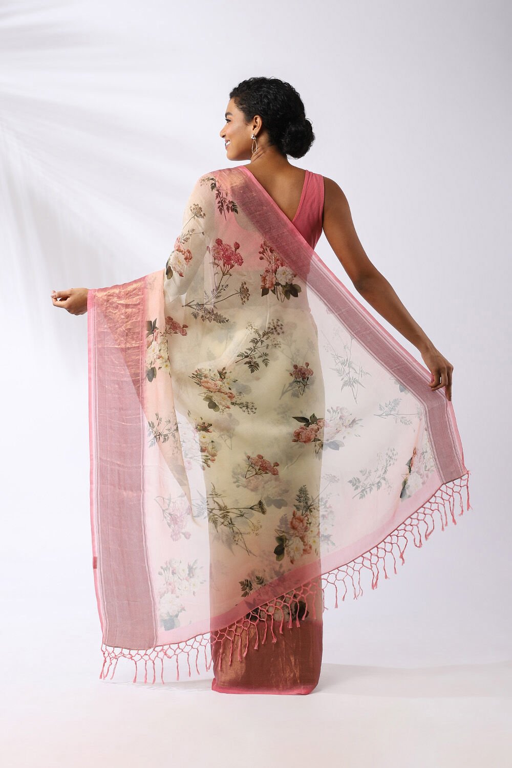 Off White Pure Silk Organza Digital Printed Saree image number null