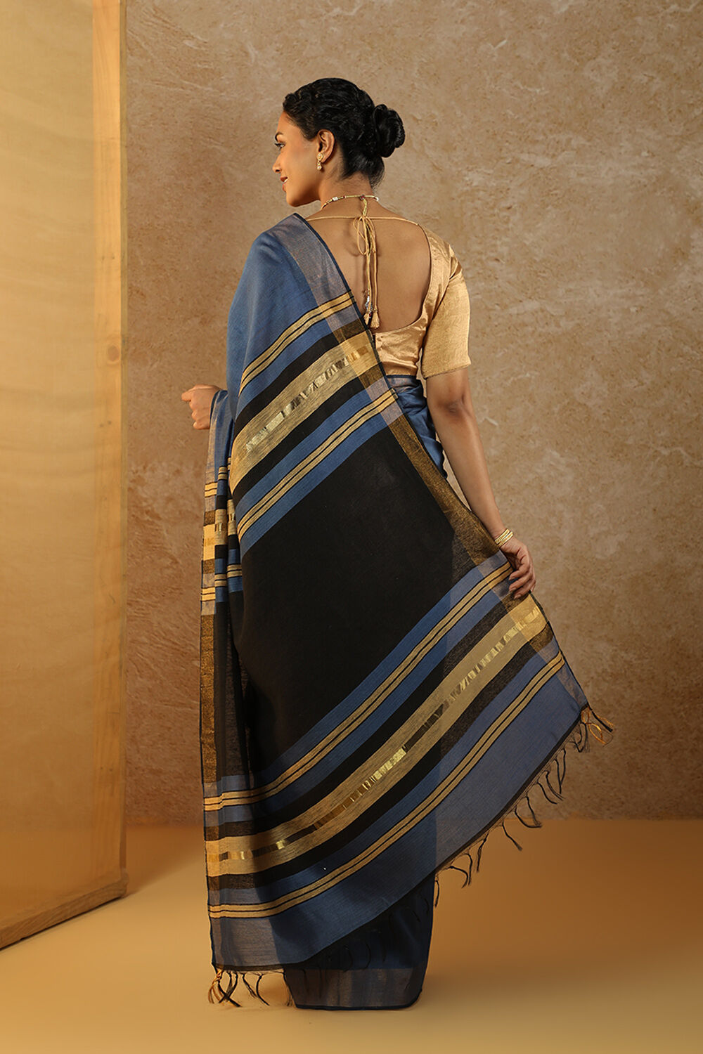 Navy Bhagalpur Woven Silk Viscose Saree image number null