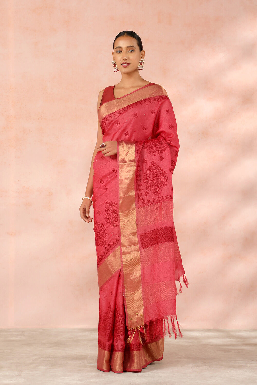 Dark Pink Contemporary Pure Tussar Silk Embroidery Saree image number null