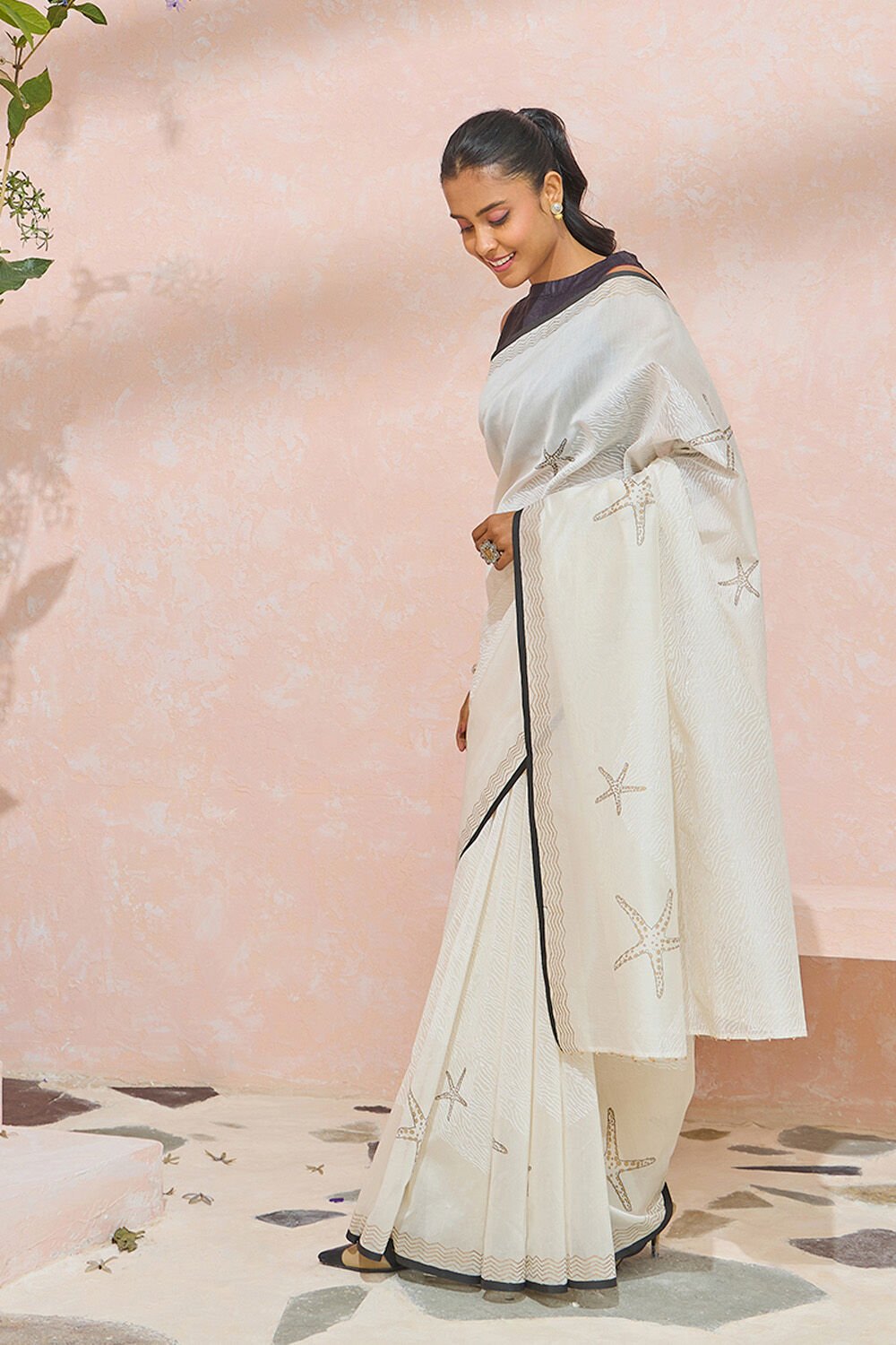 Off White Block Printed Pure Silk Cotton Saree image number null