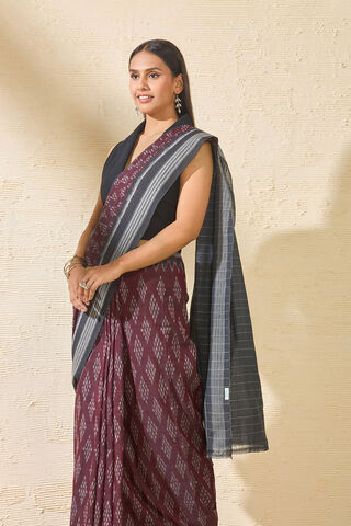 Dark Red Odisha Pure Cotton Ikat Saree image number