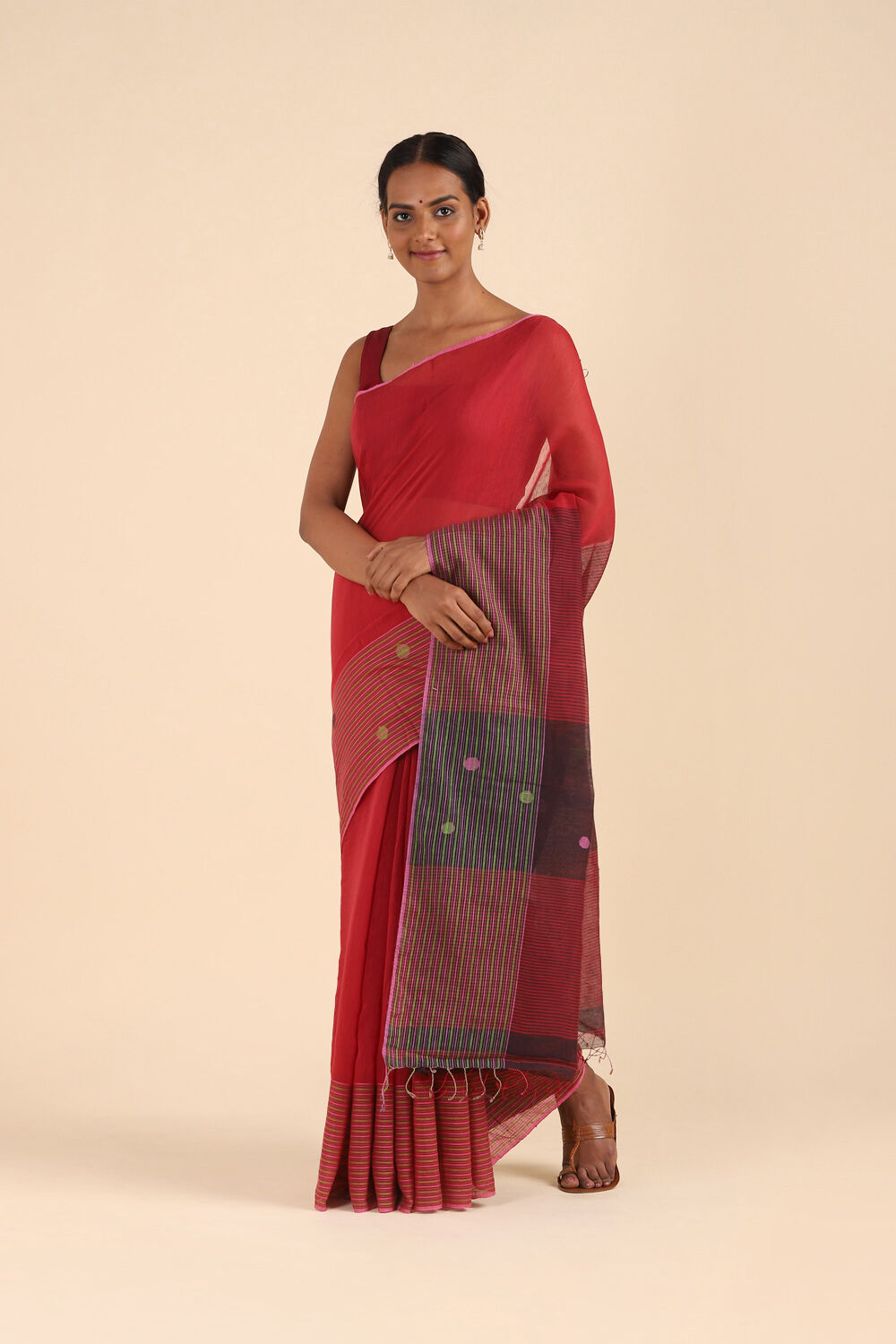 Red Pure Silk Cotton Jamdani Saree image number null