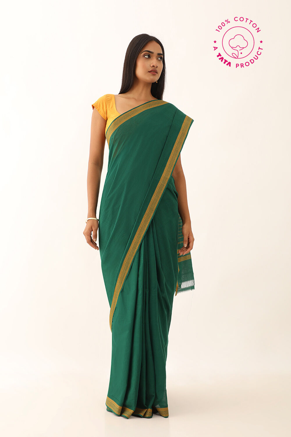 Dark Green Pure Cotton Woven Mangalgiri Saree image number null