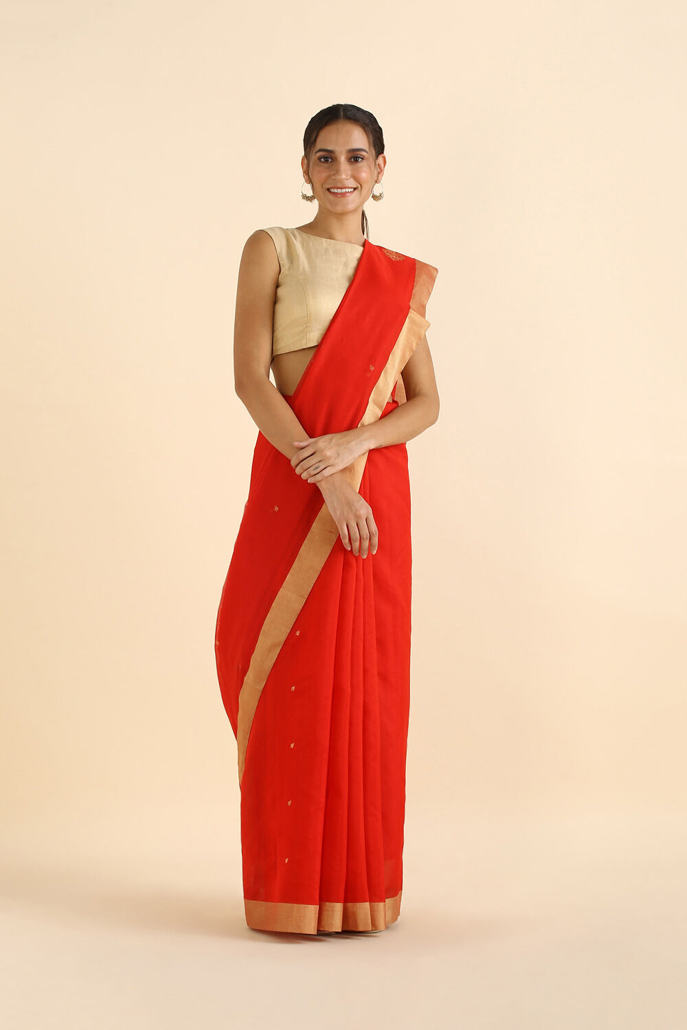 Red Pure Silk Cotton Chanderi Saree image number null
