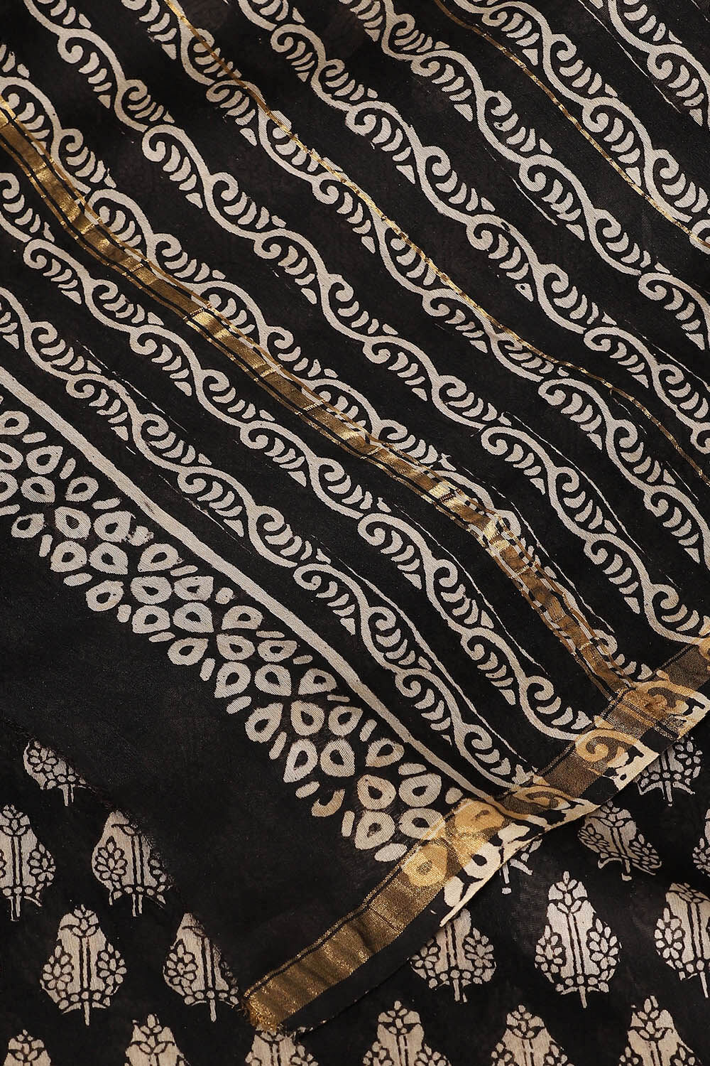 Black Pure Silk Cotton Bagru Printed Saree image number null