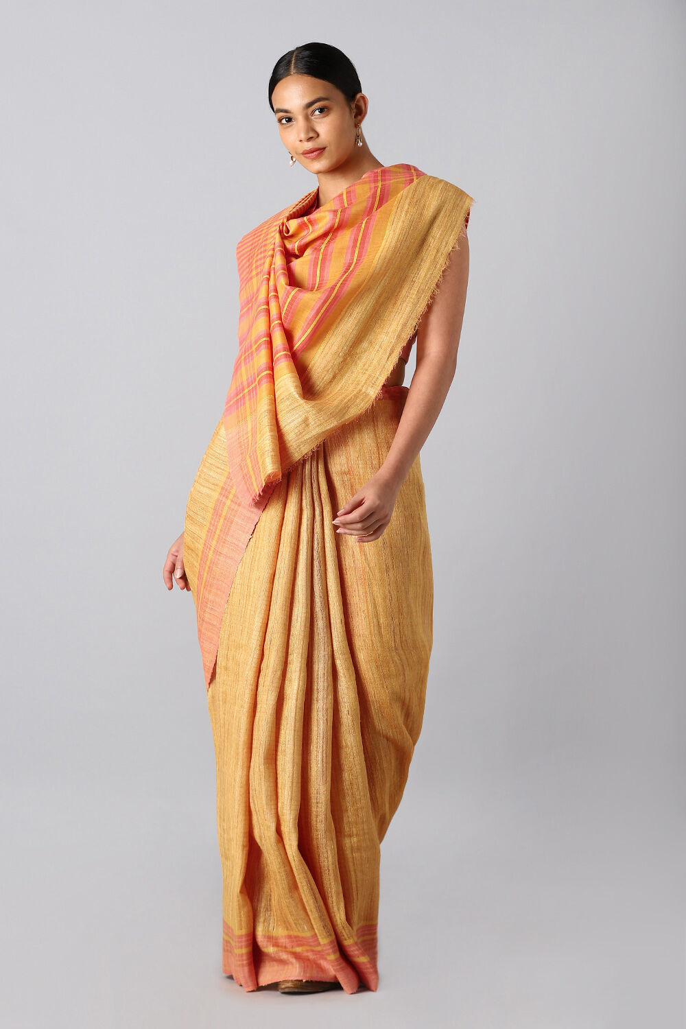 Yellow Pure Tussar Silk Bhagalpuri Saree image number null