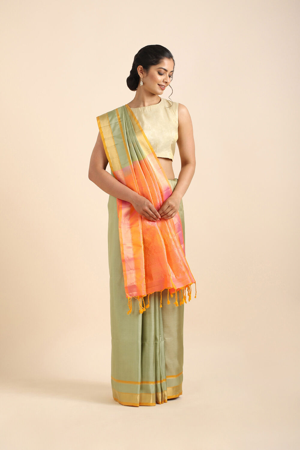 Light Green Pure Soft Silk Saree image number null