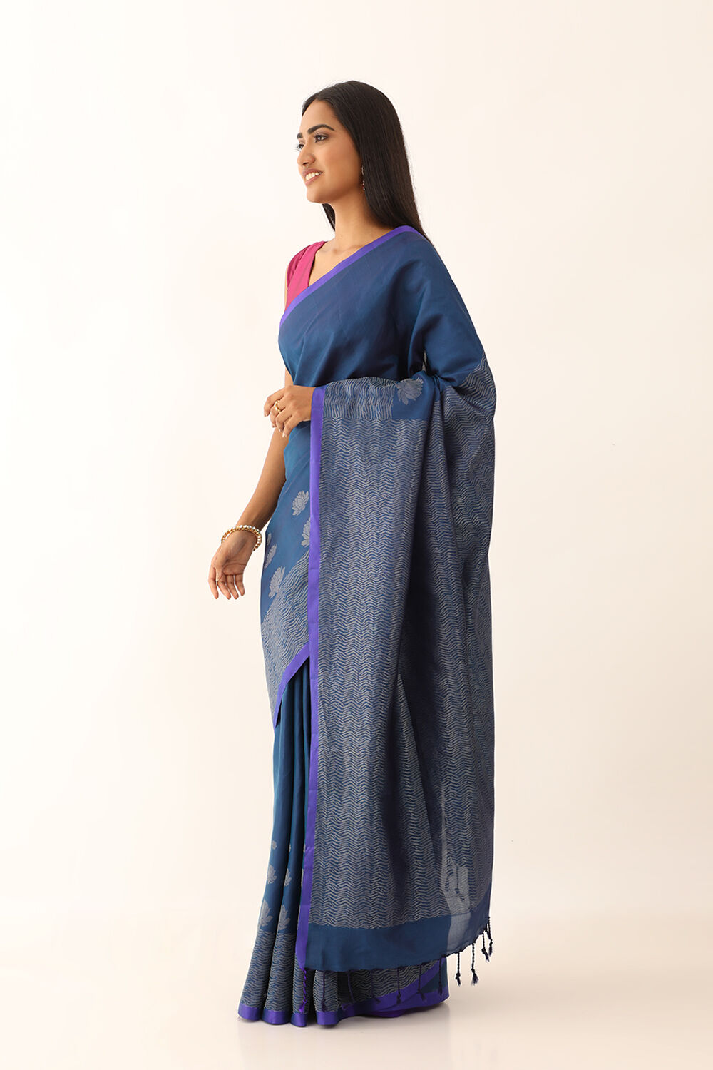 Dark Blue Pure Silk Woven South Saree image number null