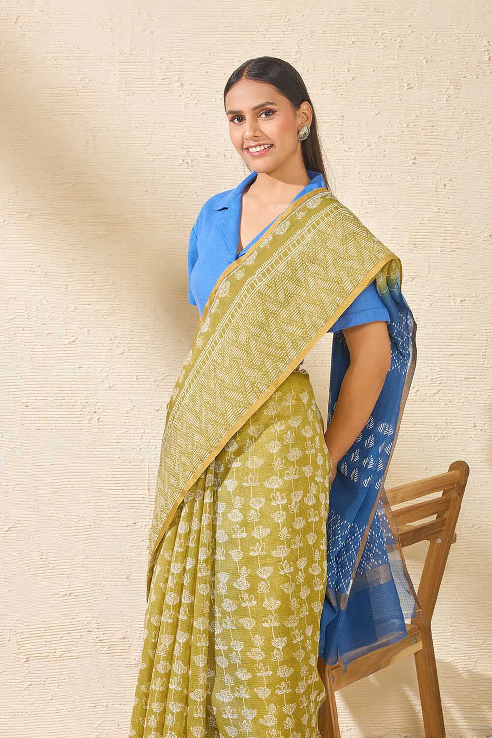 Green Block Printed Kota Pure Silk Kota Saree image number null