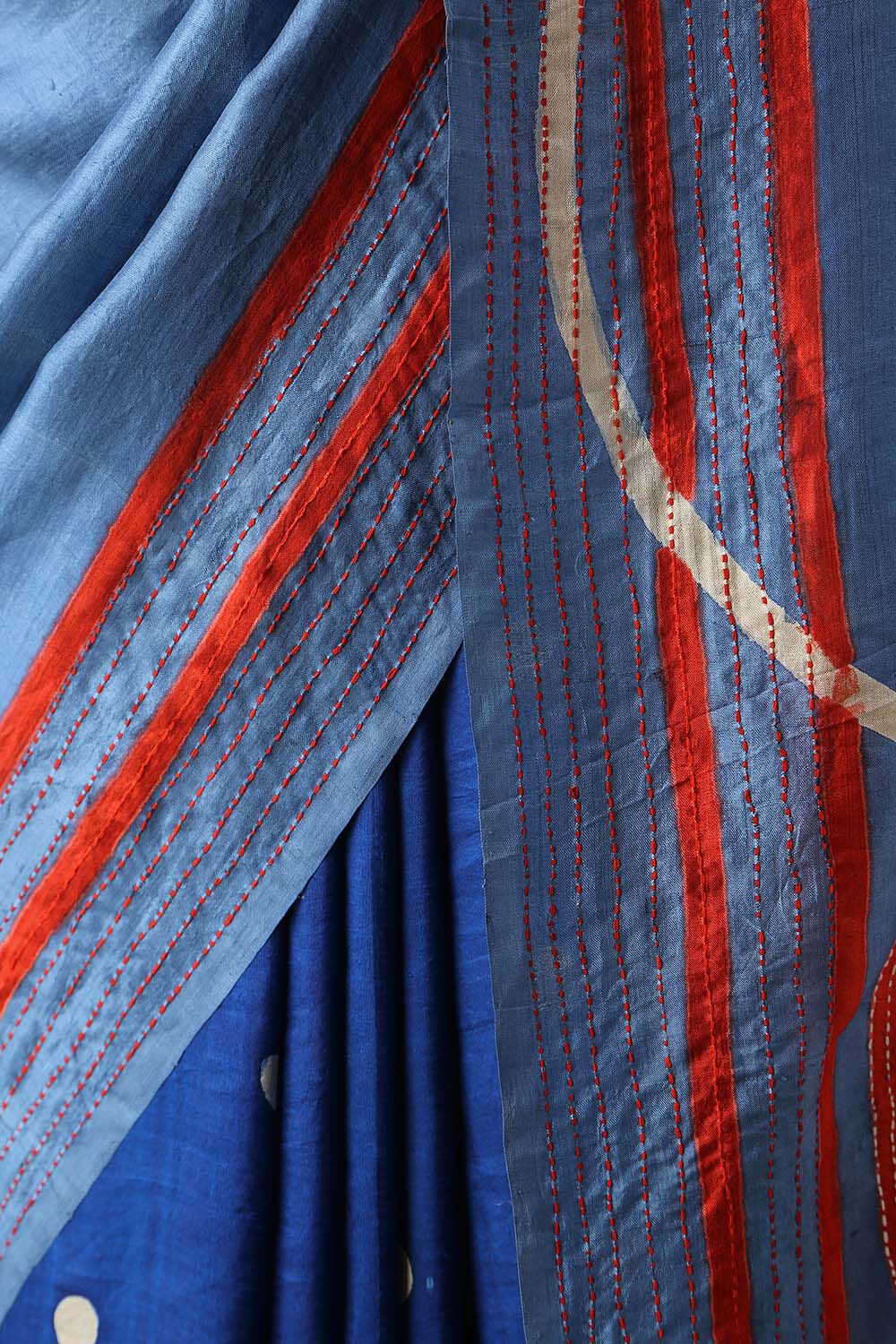 Blue Pure Silk Hand Painted Saree image number null
