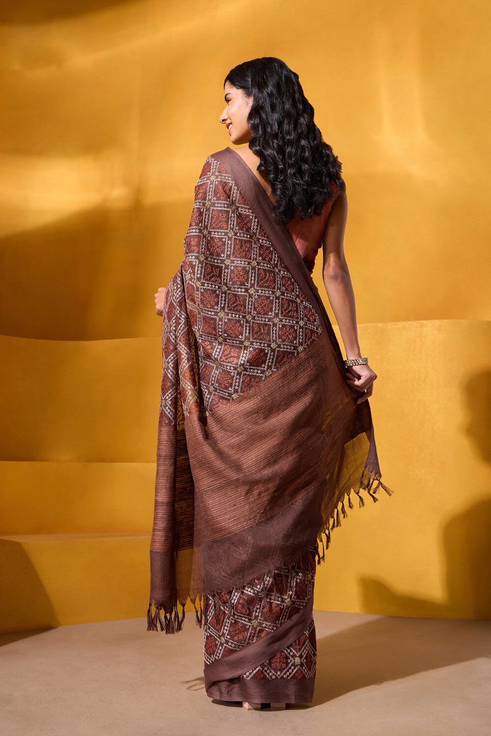 Brown Silk Modal Embroidered Saree image number null