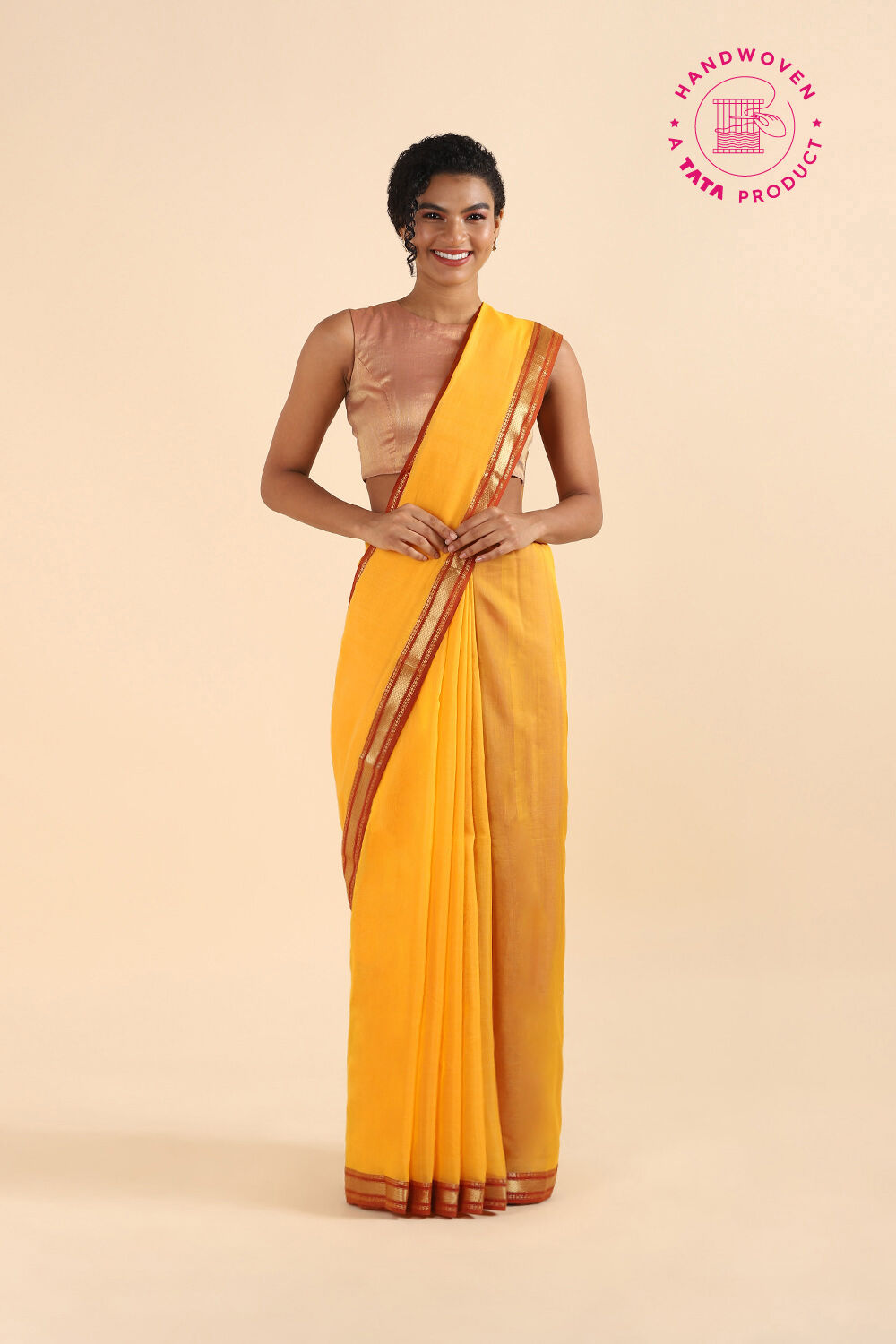 Yellow Pure Silk Cotton Maheswari Saree image number null