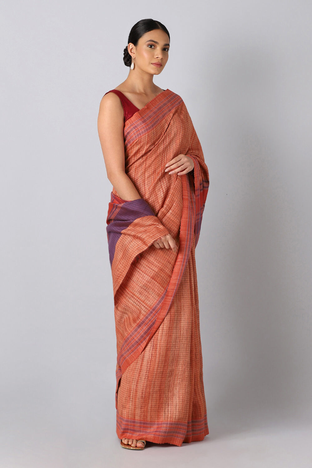 Light Orange Pure Tussar Silk Bhagalpuri Saree image number null