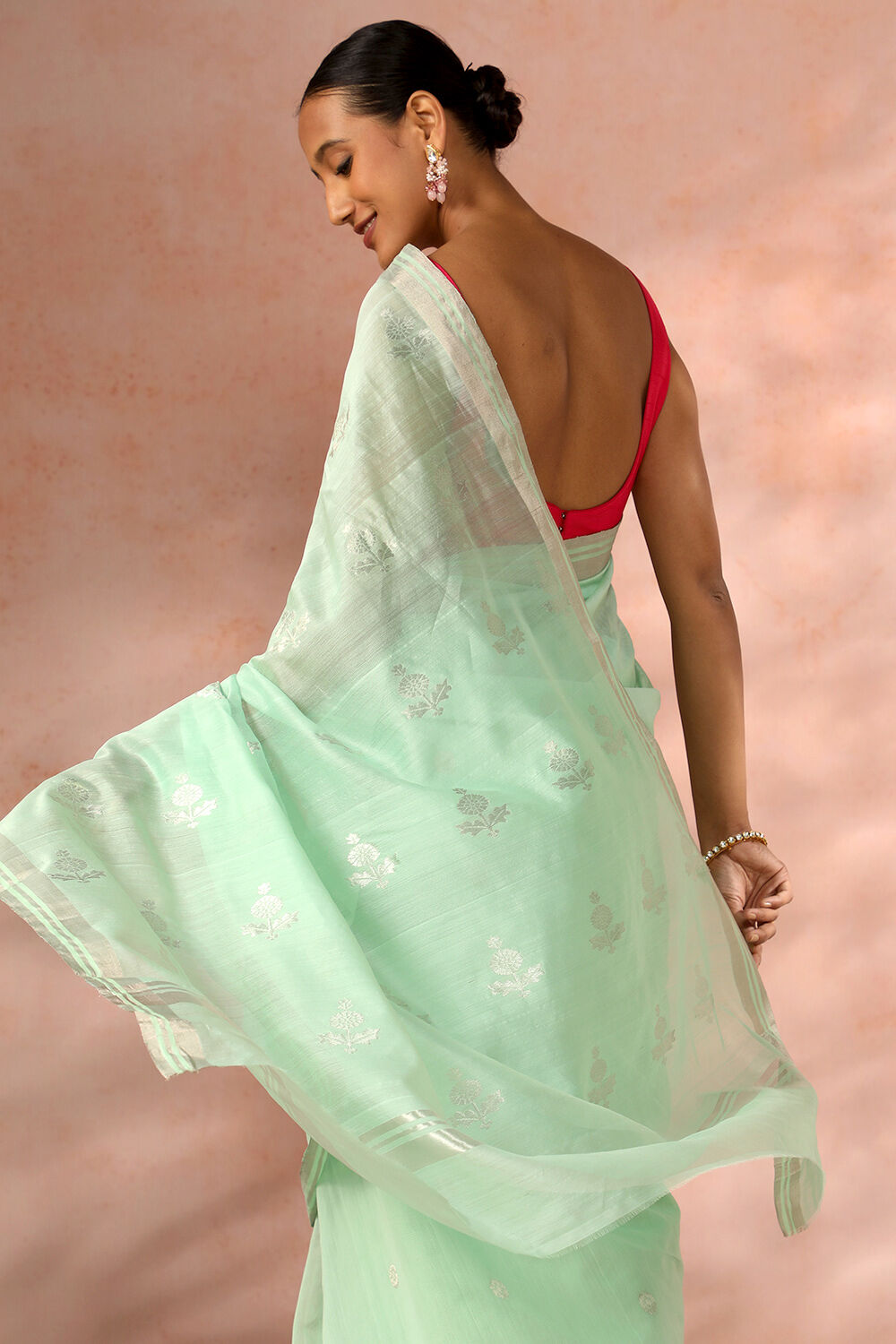 Light Green Chanderi Pure Silk Cotton Woven Saree image number null