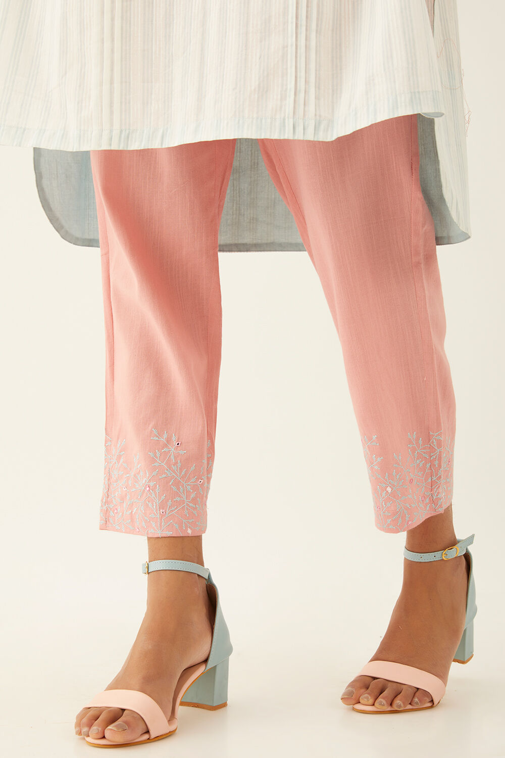 Pink Viscose Embroidered Trouser image number null