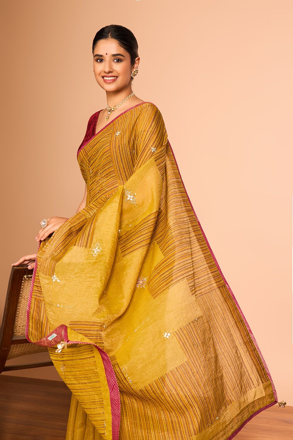 Yellow Pure Tissue Cotton Printed Embroidered Saree image number null