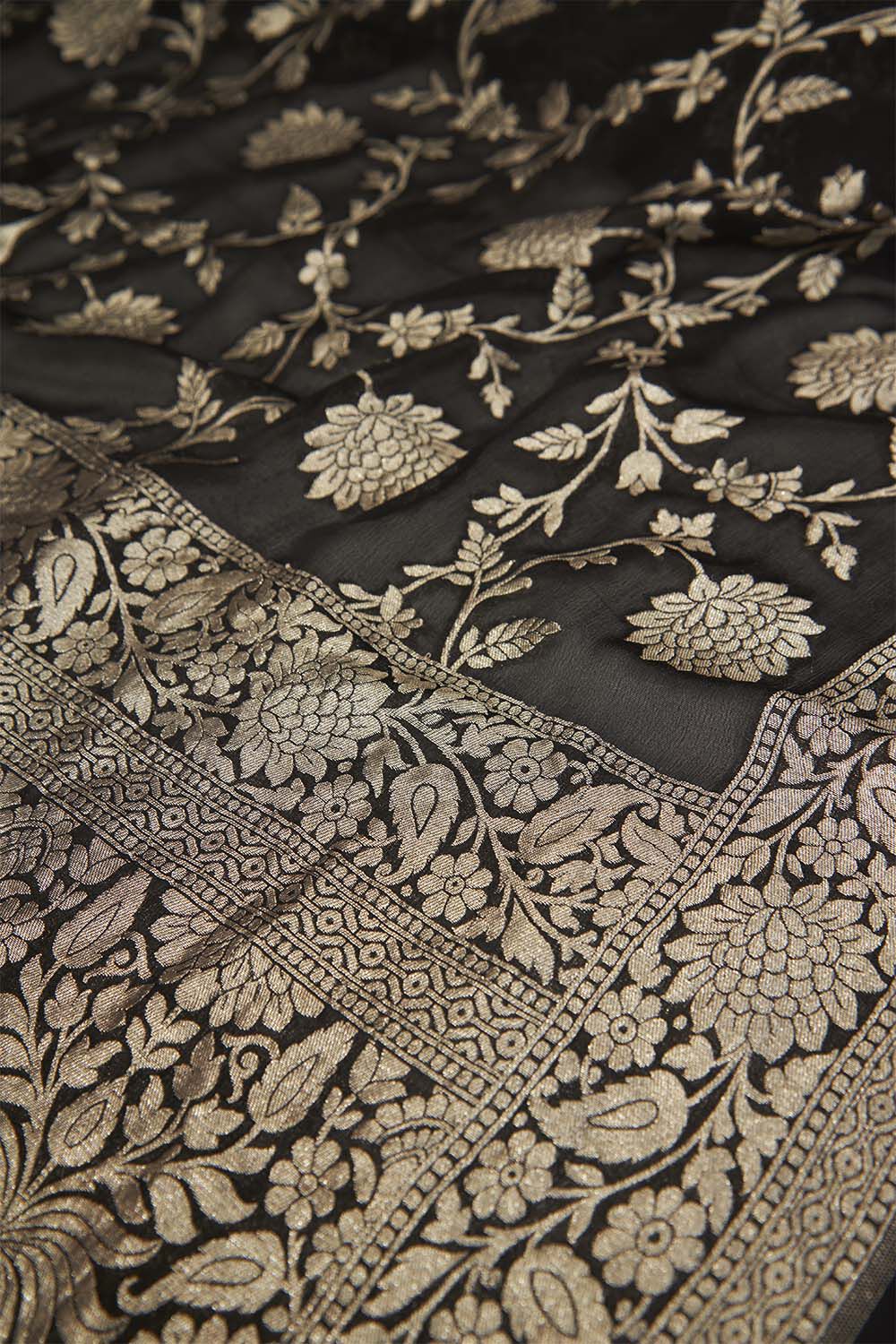 Black Pure Silk Georgette Cutwork Banaras Saree image number null