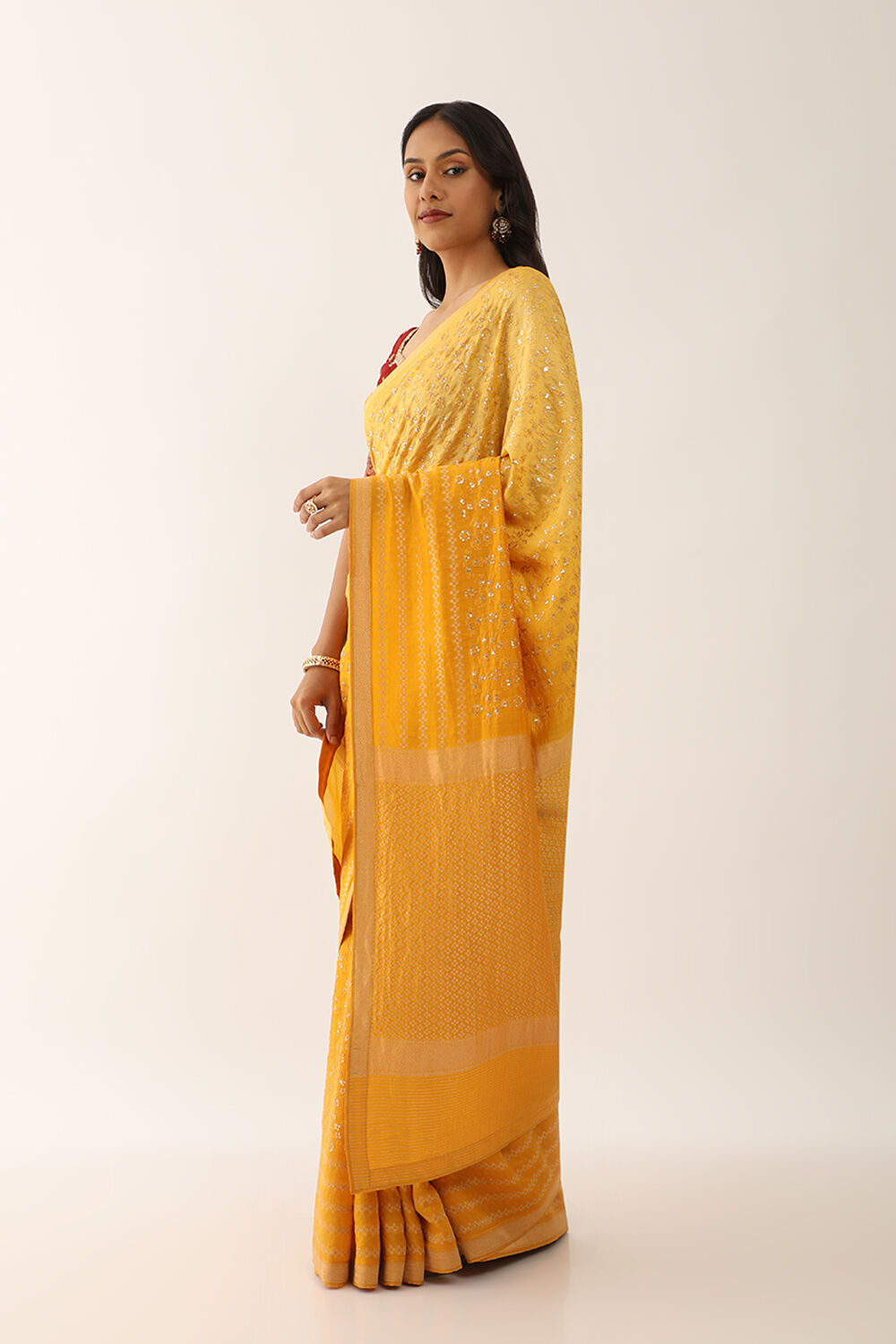 Yellow Pure Silk Organza Embroidery Banarasi Saree image number null