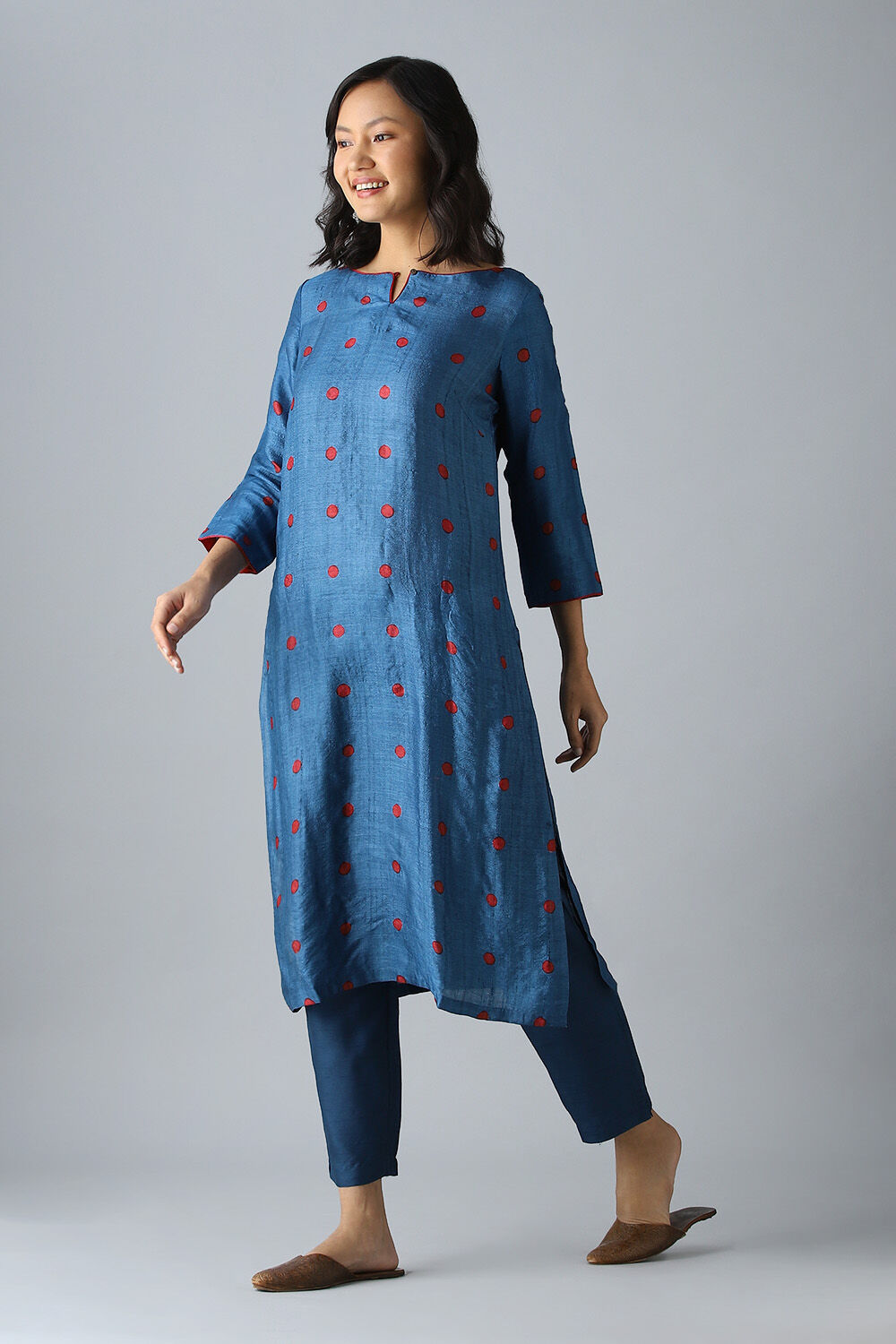 Blue Tussar Block Printed Kurta Set image number null