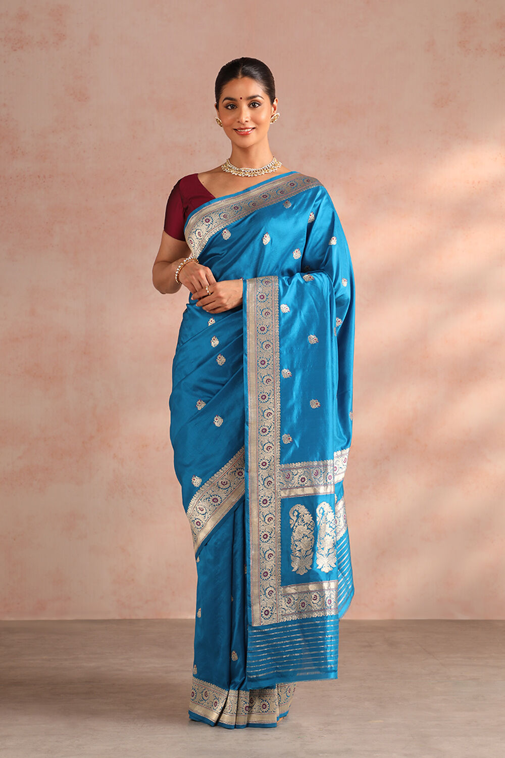 Blue Pure Silk Kadwa Banarasi Saree image number null