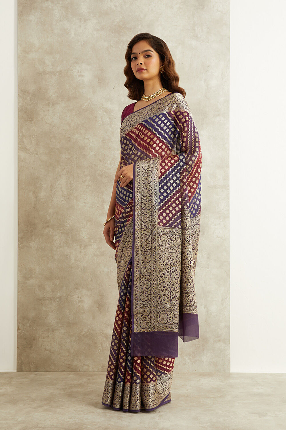 Purple Pure Silk Georgette Banarasi Cutwork Saree image number null