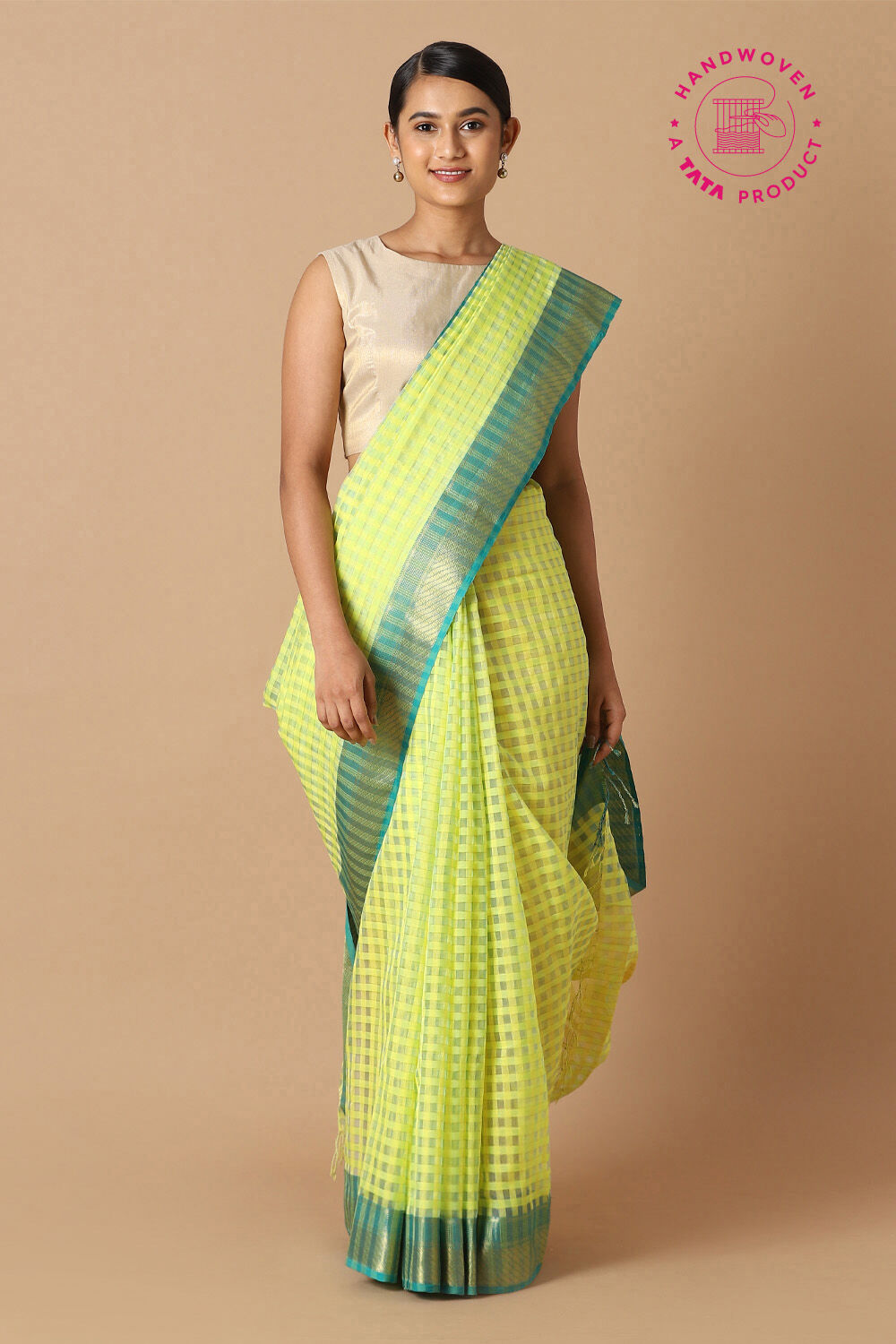 Yellow Pure Silk Cotton Maheswari Saree image number null