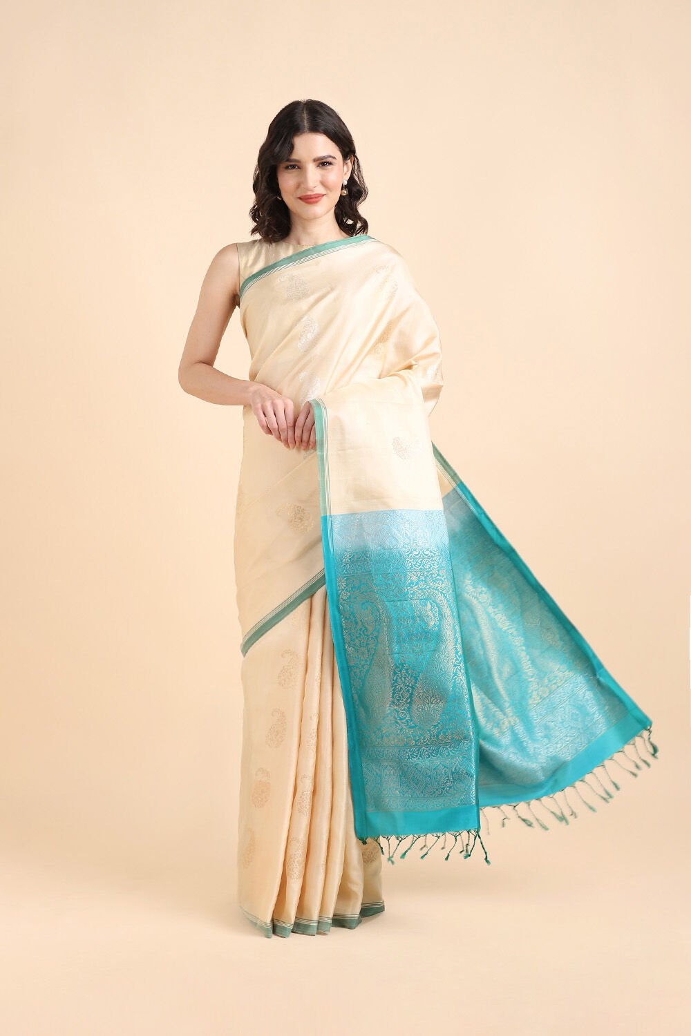 Beige Pure Soft Silk Saree image number null