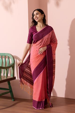 Light Pink Woven Pure Cotton Bengal Saree