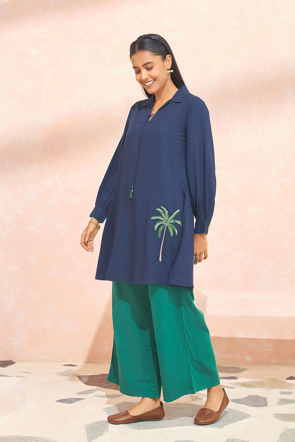 Blue Embroidered Viscose Kurta Set image number null