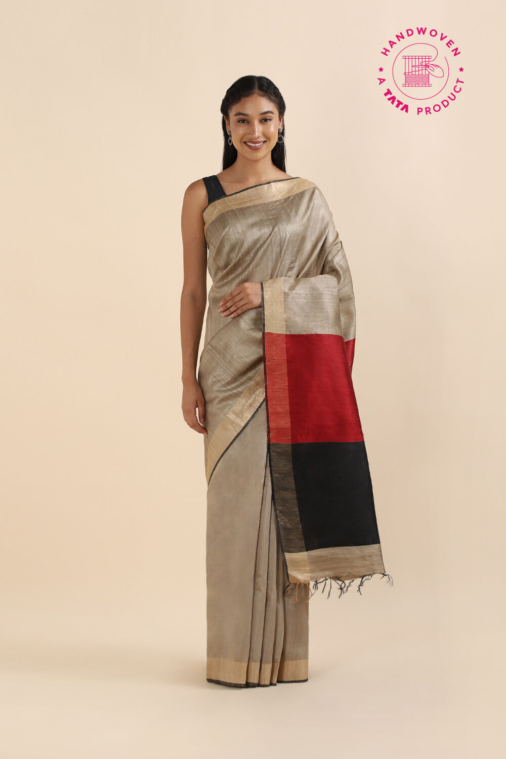 Beige Pure Tussar Silk Bhagalpuri Saree image number null